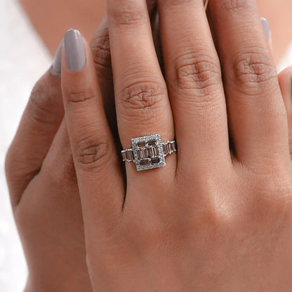 Fancy Brown Baguette Cut Lab Diamond Cluster Set Halo Ring Ring