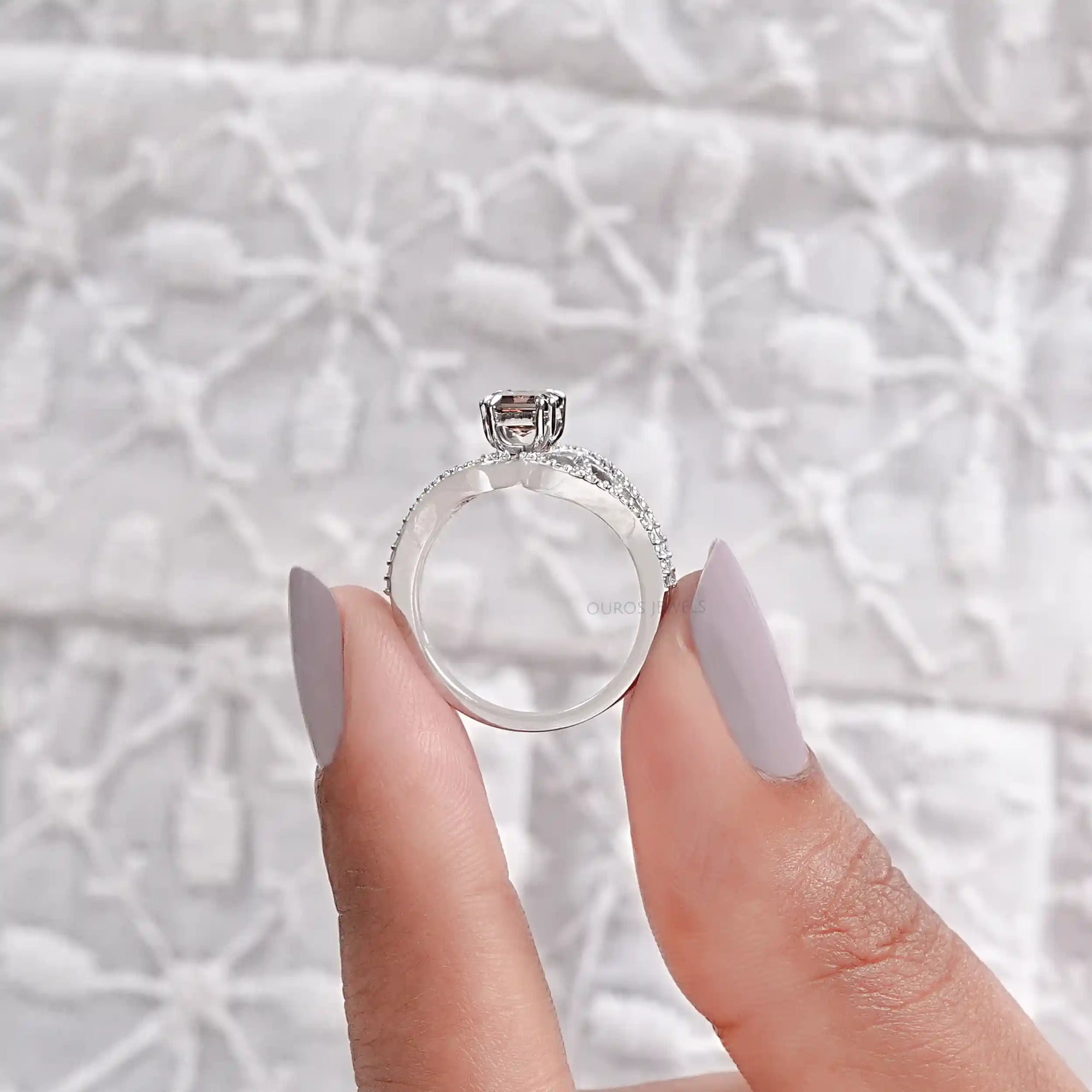 Brown Asscher Cut Lab Diamond Split Shank Accent Ring Ring