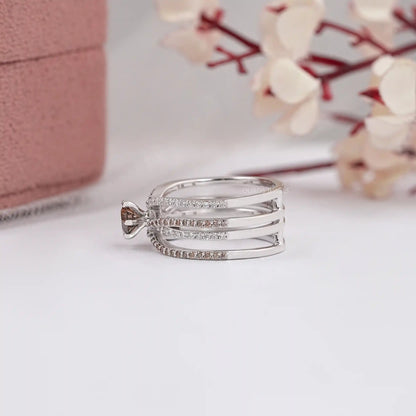 Brown Round Diamond Crossover Wedding Ring Ring