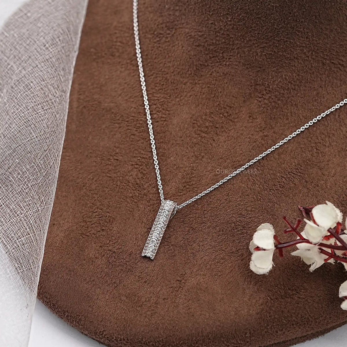 Brown Round Lab Diamond Bar Pendant Necklaces