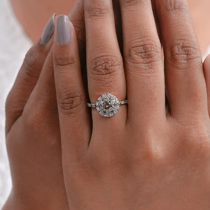 Fancy Round Brown Diamond Double Halo Accent Set Ring Ring