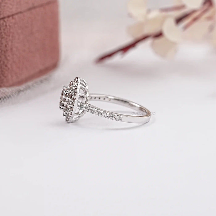 Fancy Brown Oval Cut Lab Diamond Double Halo Ring
