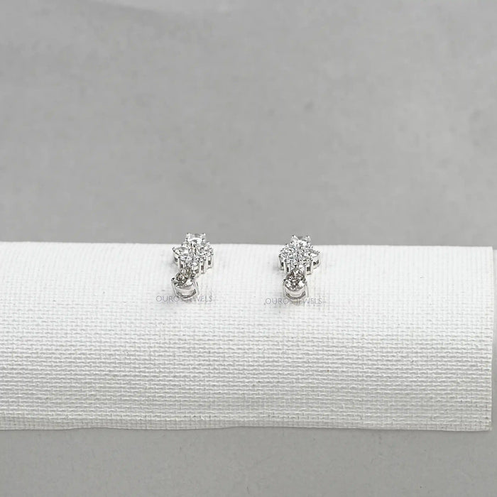 Diamond Cluster & Olive Pear Drop Dangle Earrings