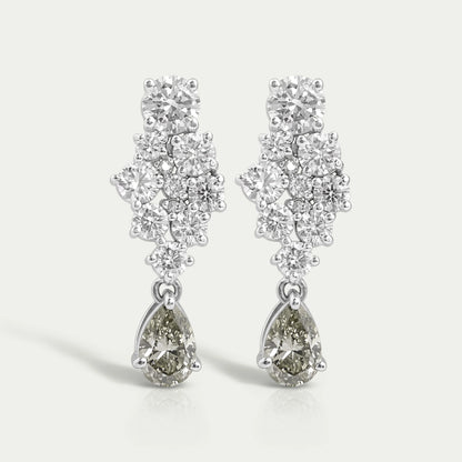 Diamond Cluster & Olive Pear Drop Dangle Earrings 