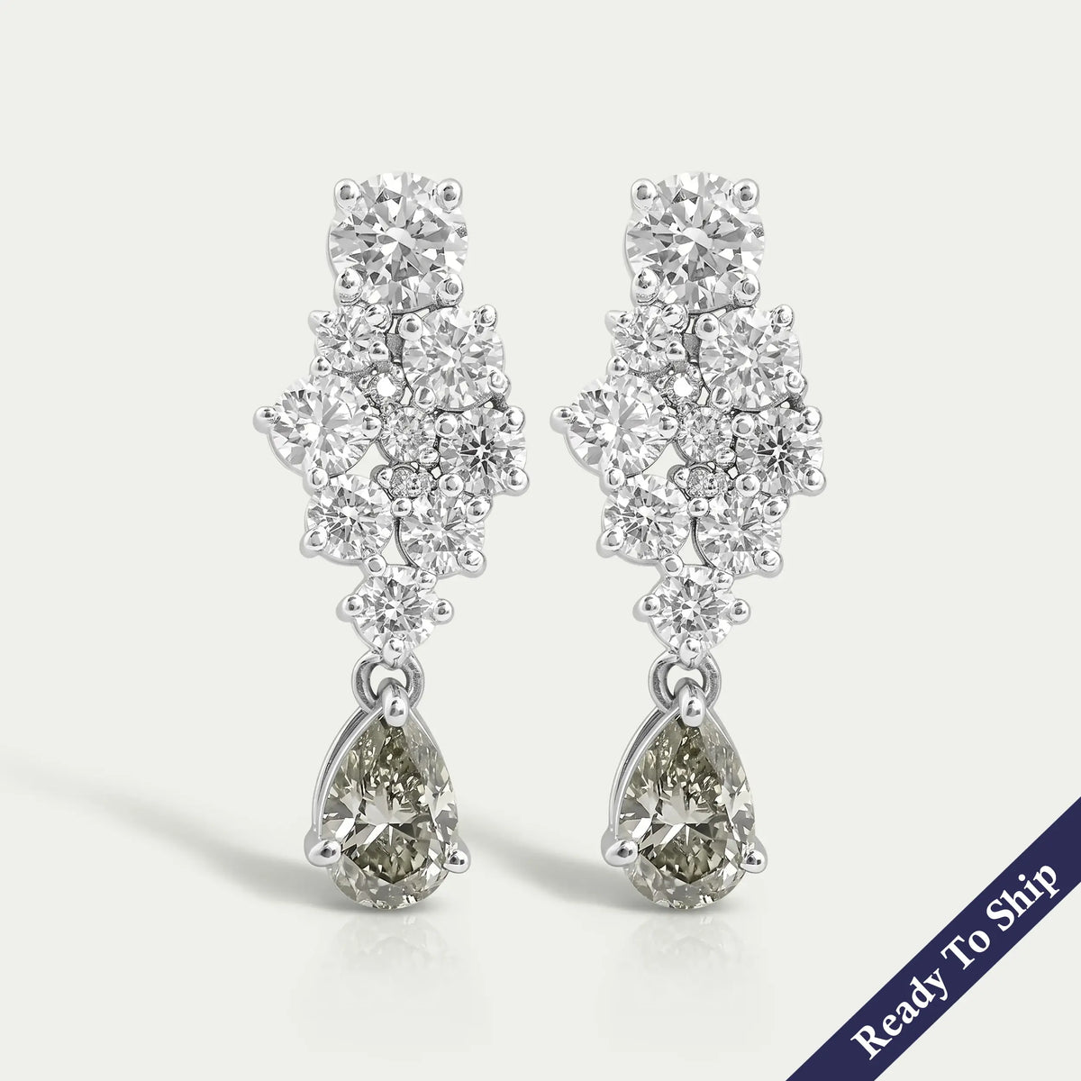 Olive Pear Diamond Cluster Drop Dangle Earrings Earrings