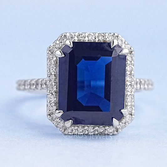 Emerald Shape Sapphire Halo Engagement Ring Ring