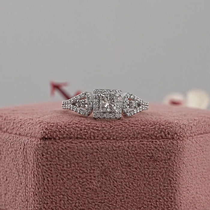 Olive Princess Cut Lab Diamond Three Stone Halo Ring