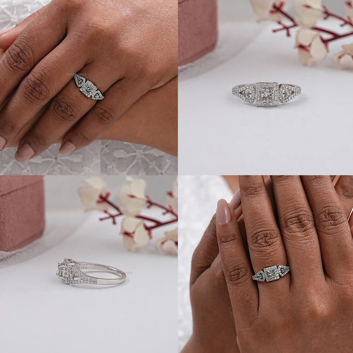 Olive Princess Cut Lab Diamond Three Stone Halo Ring