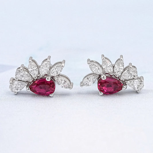 Pear Cut Lab Grown Ruby Gemstone Earrings
