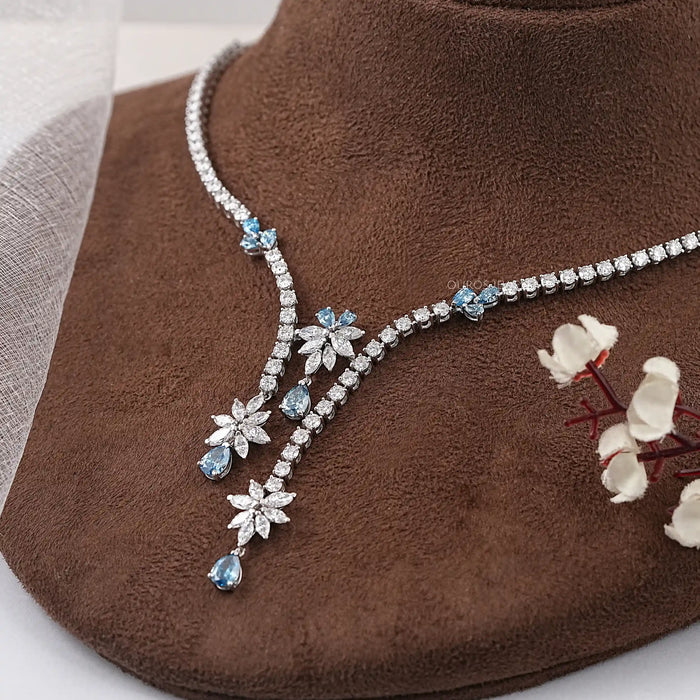 Lab Diamond And Blue Pear Diamond Cluster Necklace