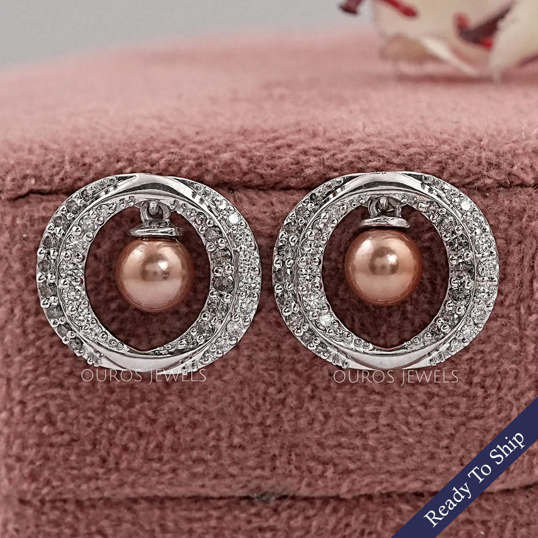 Round Diamond Halo Pearl Earrings