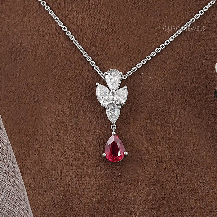 Pear Cut Ruby Drop Necklace