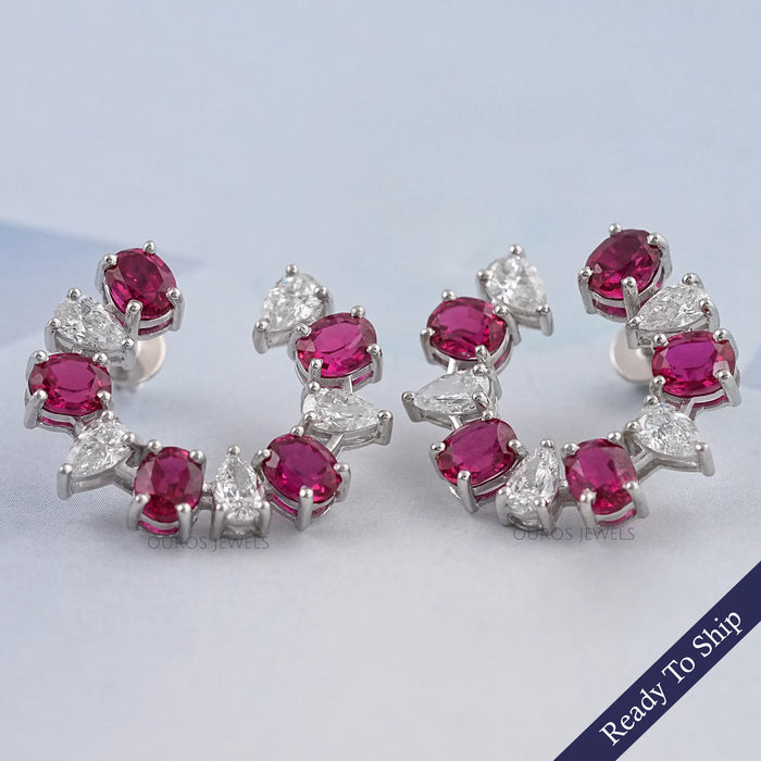 Ruby Oval And Pear Diamond Earrings