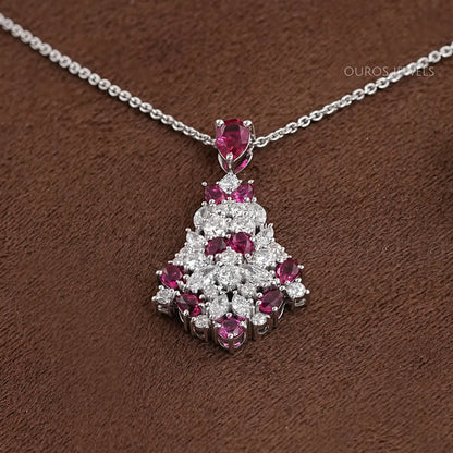 Cluster Diamond And Ruby Pendant Necklaces