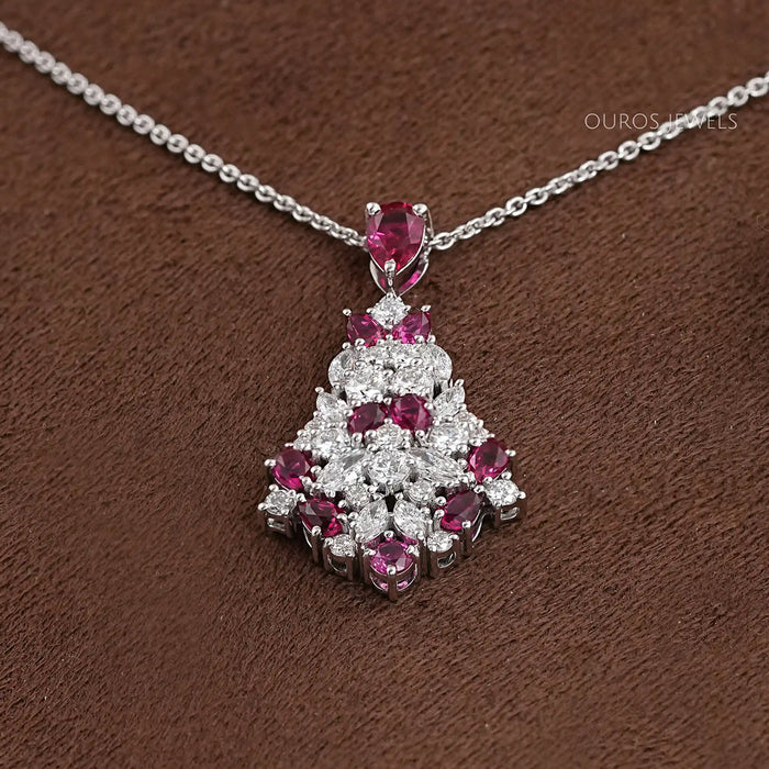 Cluster Diamond And Ruby Pendant 