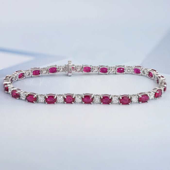 Pink Oval Lab-Created Ruby Tennis Bracelet