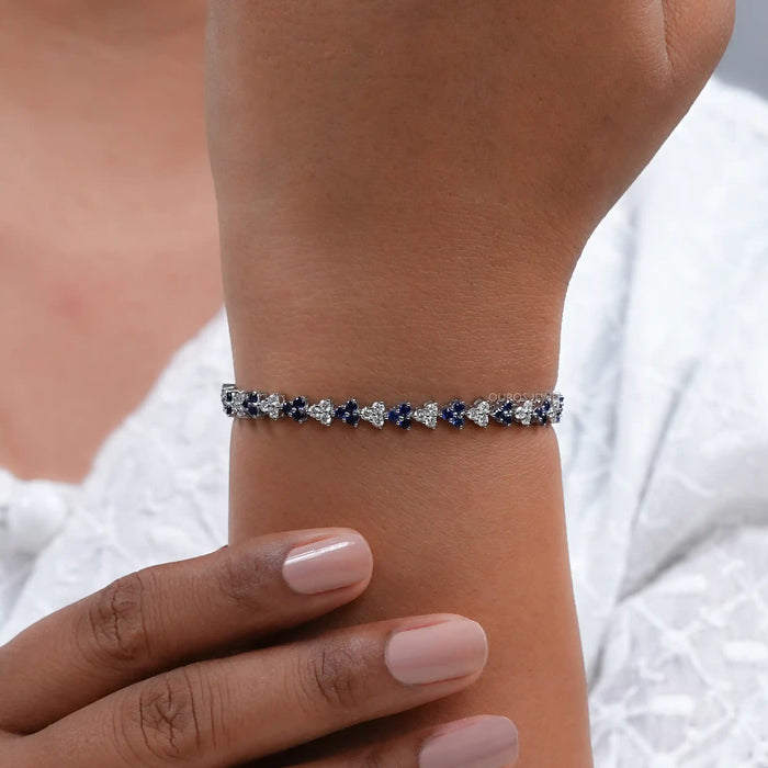 Sapphire Round Cut Three Stone Link Bracelet