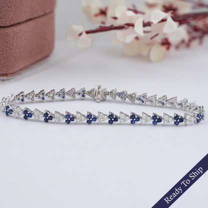 Sapphire Round Cut Three Stone Link Bracelet Bracelet