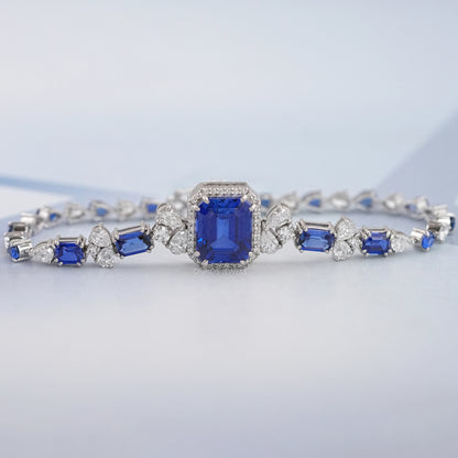 Sapphire Emerald Cut Halo Diamond Bracelet