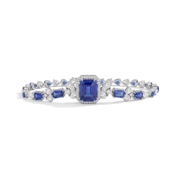 Sapphire Emerald Cut Halo Diamond Bracelet 