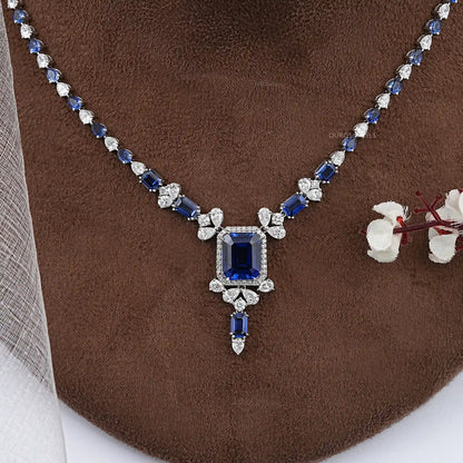 Sapphire Emerald Cut And Diamond Necklace Necklaces