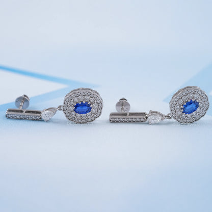 Oval Sapphire and Diamond Double Halo Earrings