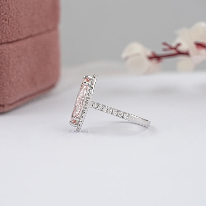 Pink Marquise Cut Lab Diamond Halo Accent Ring