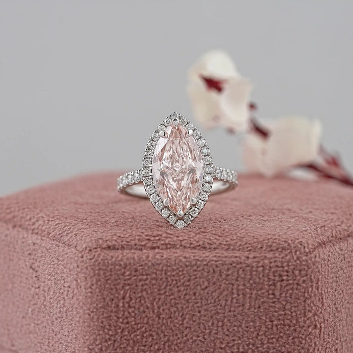 Pink Marquise Cut Lab Diamond Halo Accent Ring
