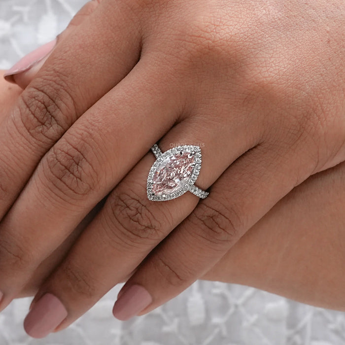Pink Marquise Cut Lab Diamond Halo Accent Ring