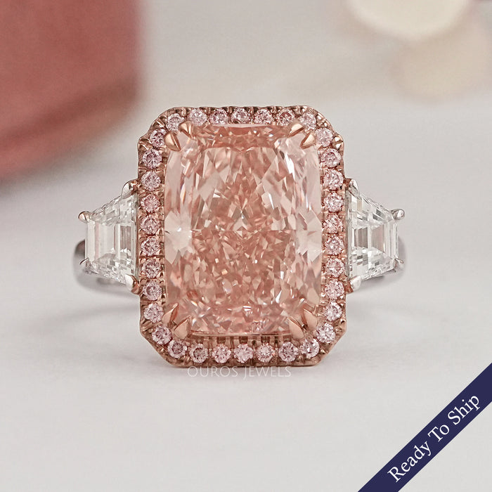 Pink Cushion Diamond Accent Halo Engagement Ring