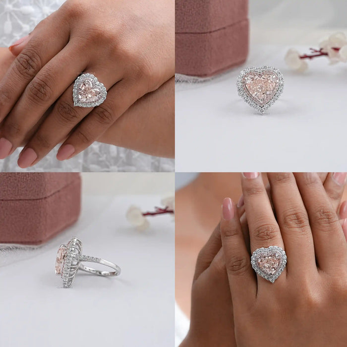 Pink Herat Cut Lab Diamond Double Halo Engagement Ring
