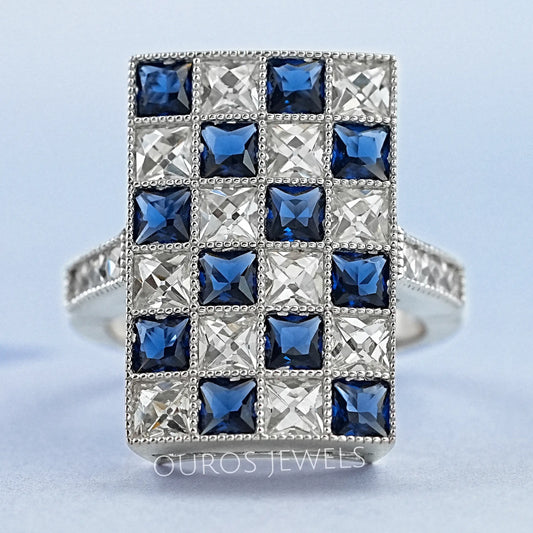 Sapphire And French Cut Lab Diamond Vintage Ring Ring