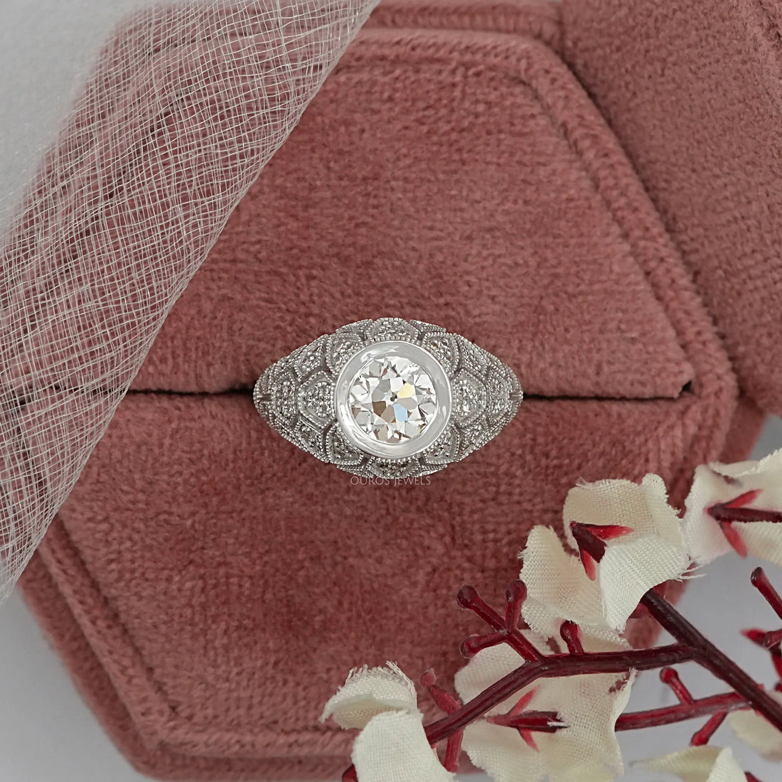 Old European Round Diamond Milgrain Wedding Ring Rings