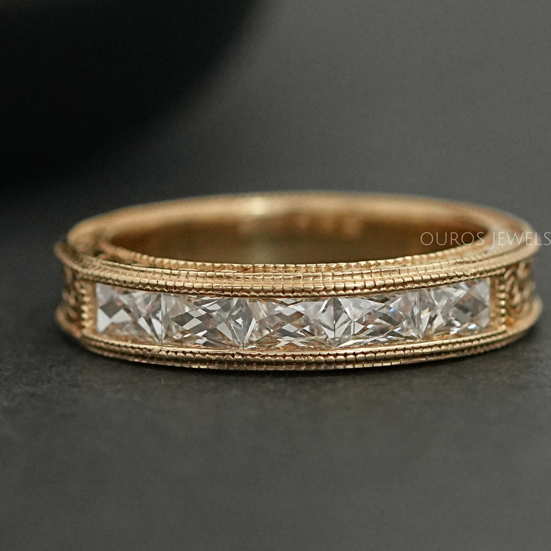 French Baguette Cut Lab Diamond Wedding Band For Men's Rings