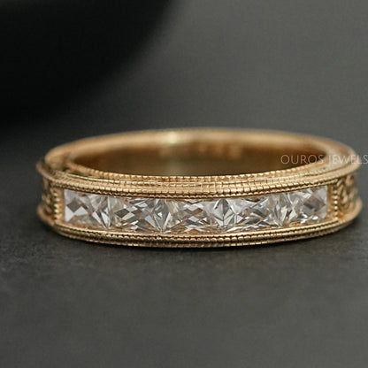 French Baguette Cut Lab Diamond Wedding Band For Men's Rings