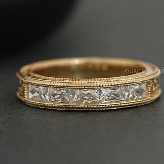 French Baguette Cut Lab Diamond Wedding Band For Men's Rings