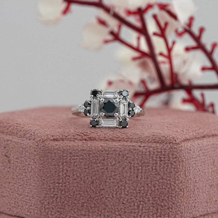 Black Round Diamond Halo Engagement Ring