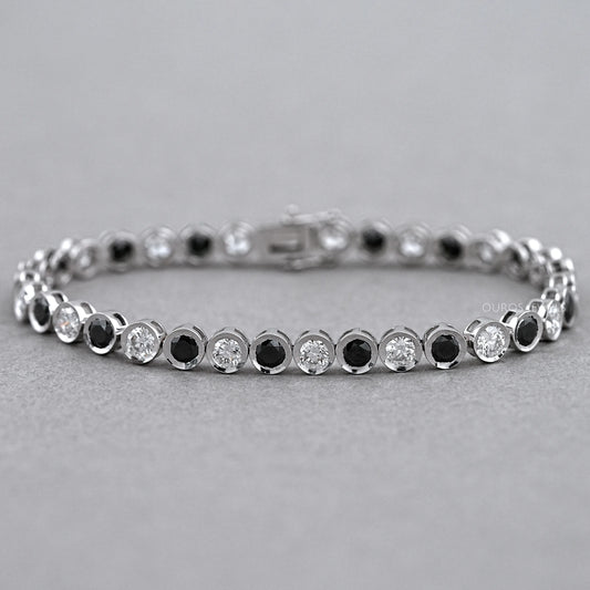 Alternative Bezel Set Round Cut Black Diamond Bracelet Rings