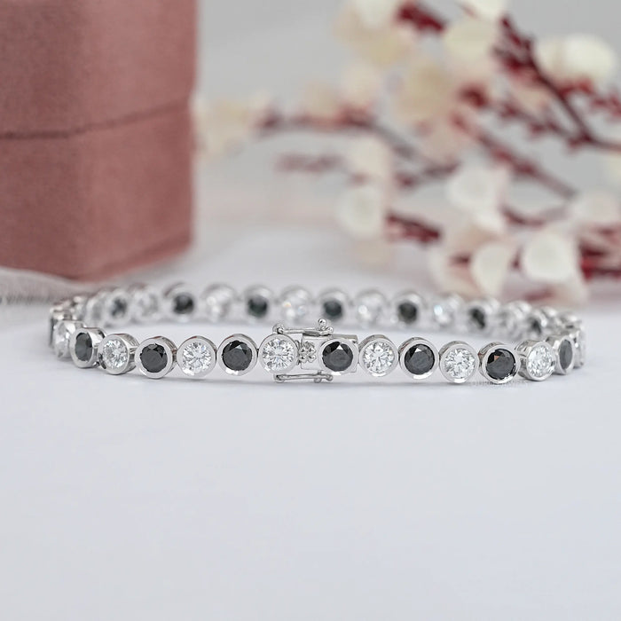 Alternative Black Round Cut Bezel Set Tennis Bracelet