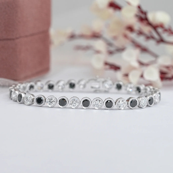 Alternative Black Round Cut Bezel Set Tennis Bracelet