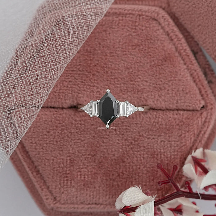Black Dutch Marquise Cut Accent Anniversary Ring