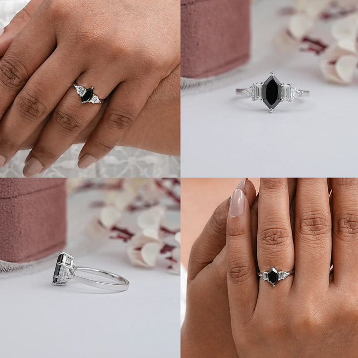 Black Dutch Marquise Cut Accent Anniversary Ring