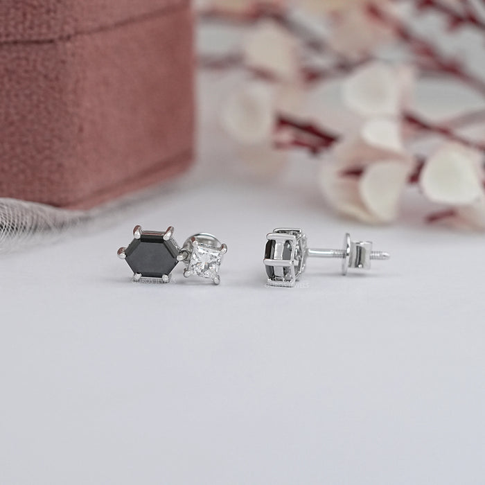 Black Hexagon Diamond Drop Earrings