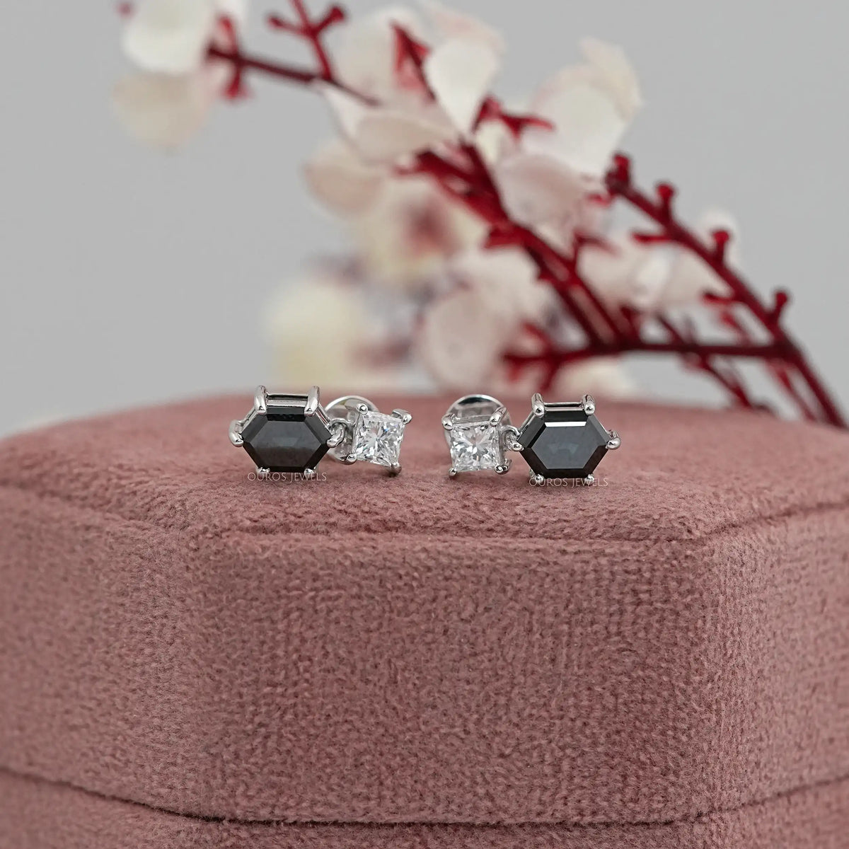 Black Hexagon Diamond Drop Earrings Earrings