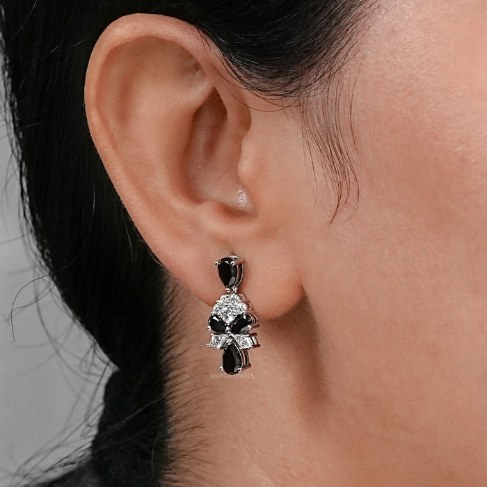Black Pear Diamond Cluster Drop Earrings