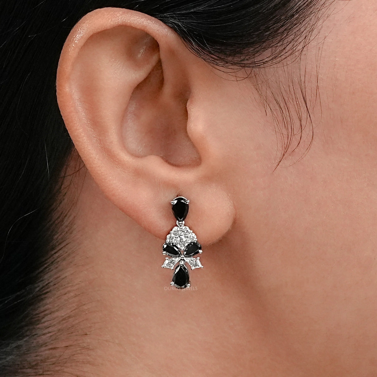 Black Pear Diamond Cluster Drop Earrings Earrings