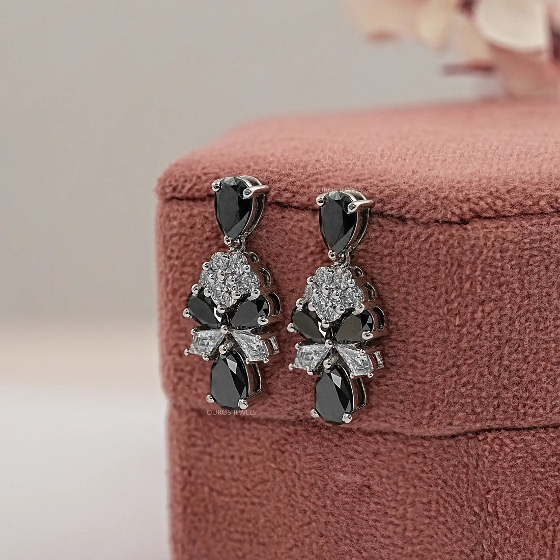 Black Pear Diamond Cluster Drop Earrings Earrings