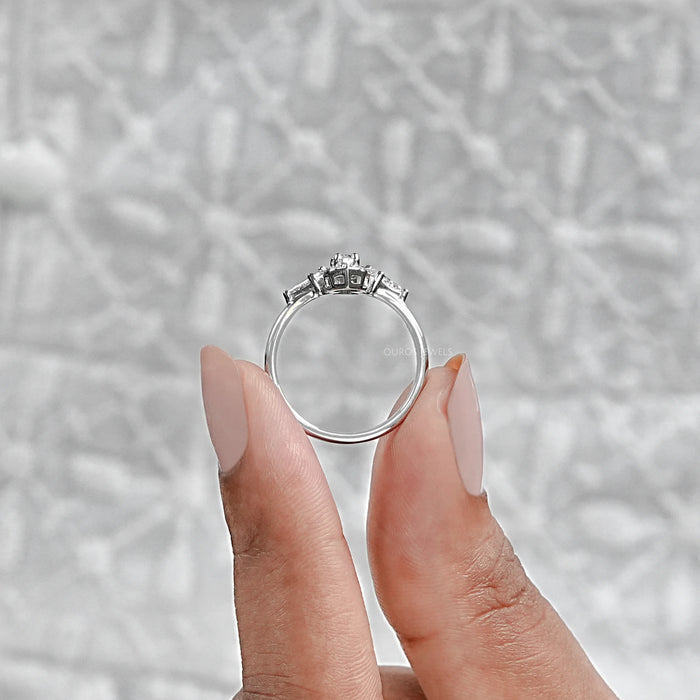 Two Stone Step Cut Pear Diamond Wedding Ring