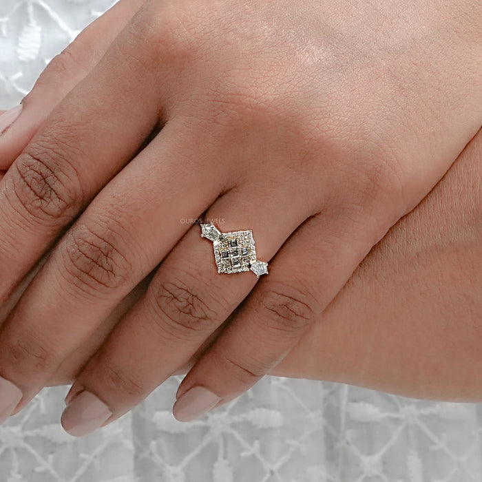 Antique Carre Cut Halo Diamond Engagement Ring