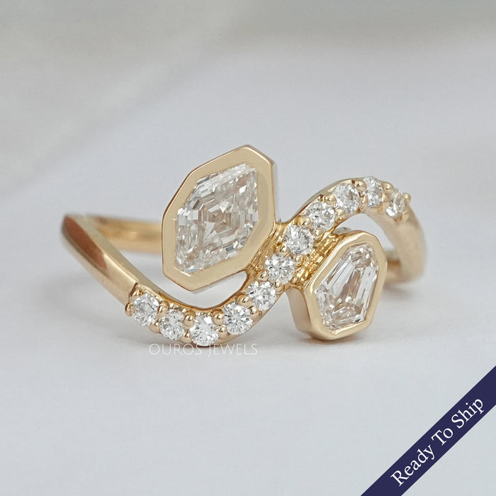 Step Shied Cut Bezel Set Bypass Wedding Ring